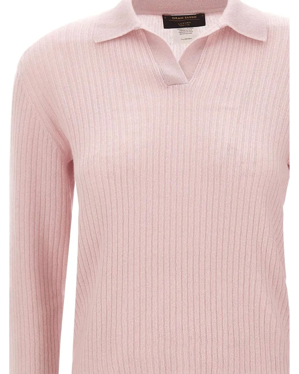 Gran Sasso Pink Ribbed-Knit Long-Sleeve Sweater