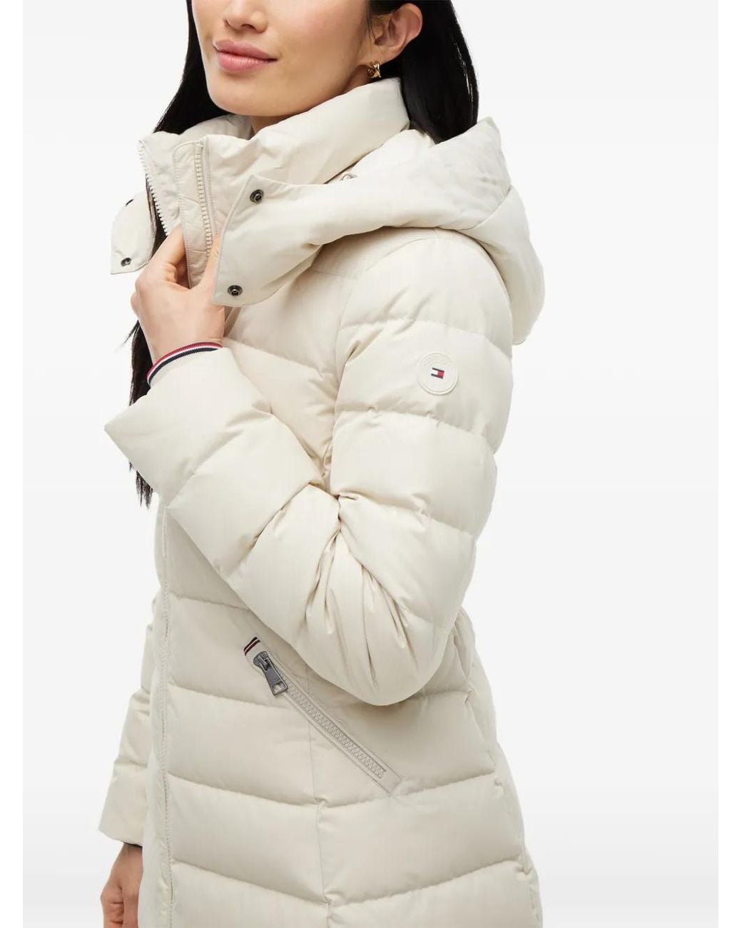 Tommy Hilfiger White Quilted Hooded Coat