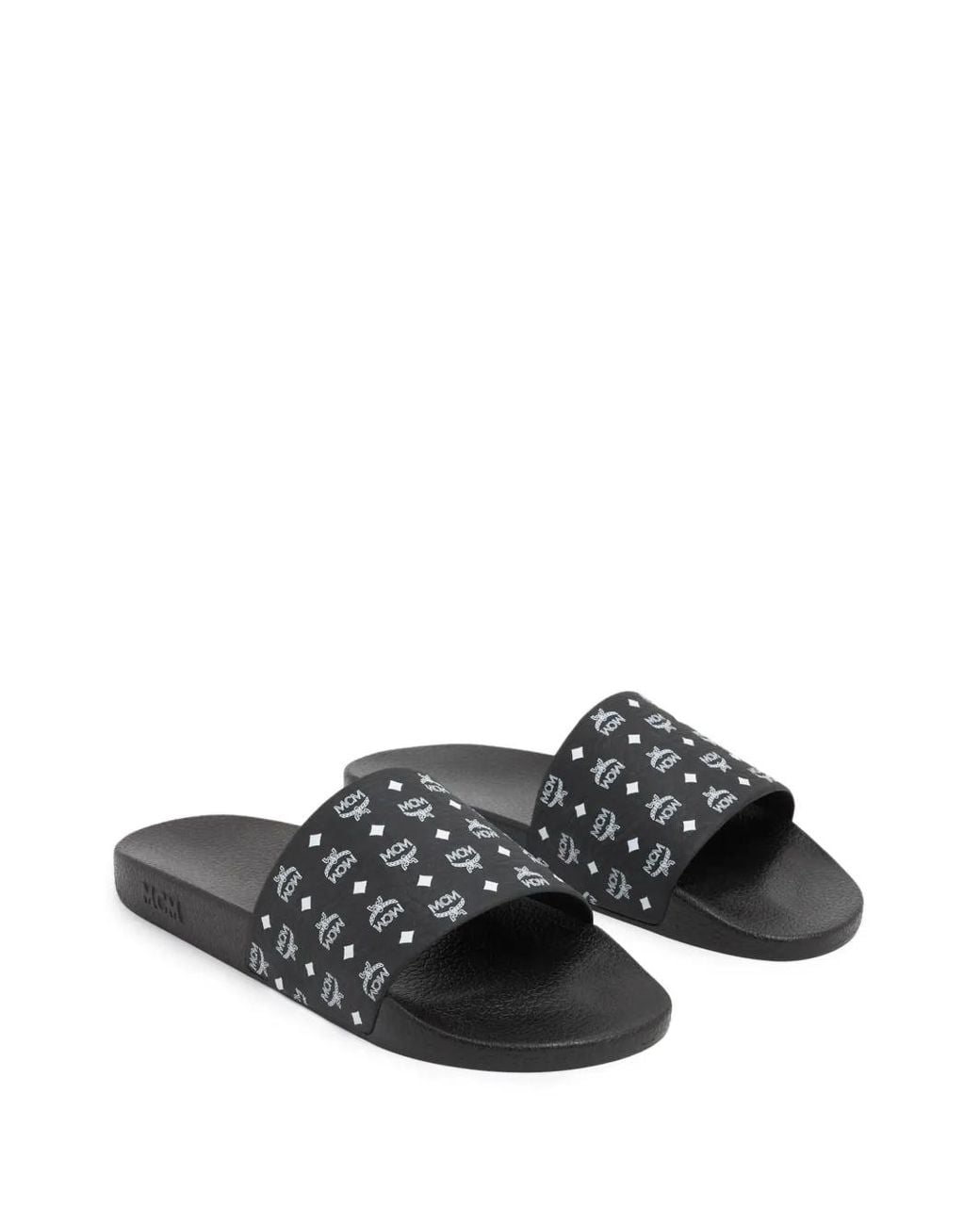MCM White Logo-Print Single-Strap Slides for men