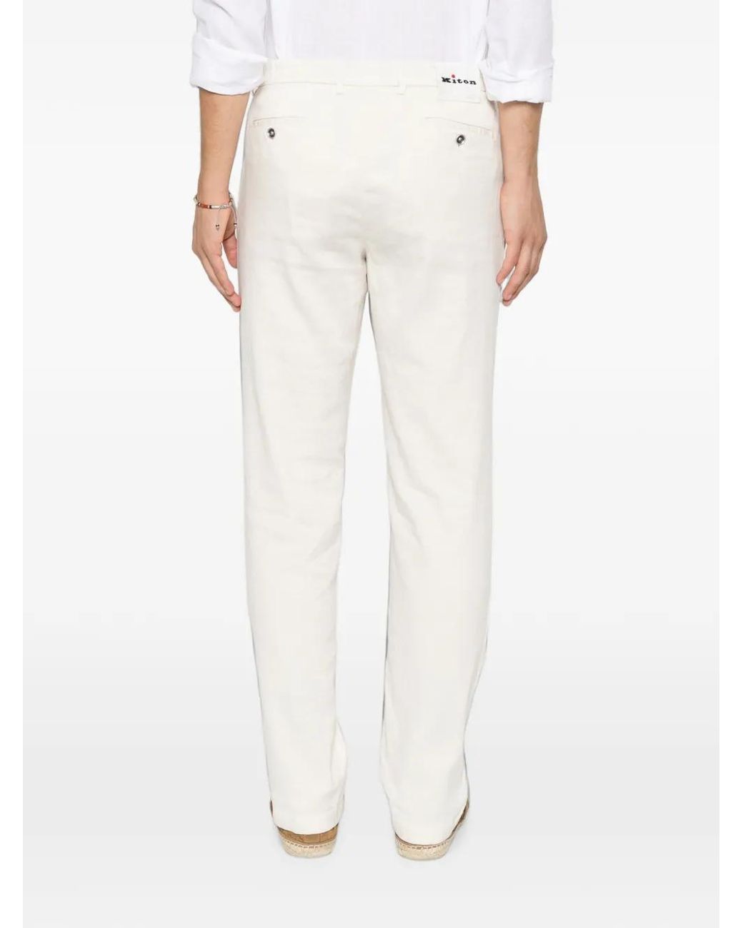 Kiton White Logo-Patch Button-Fastening Trousers for men