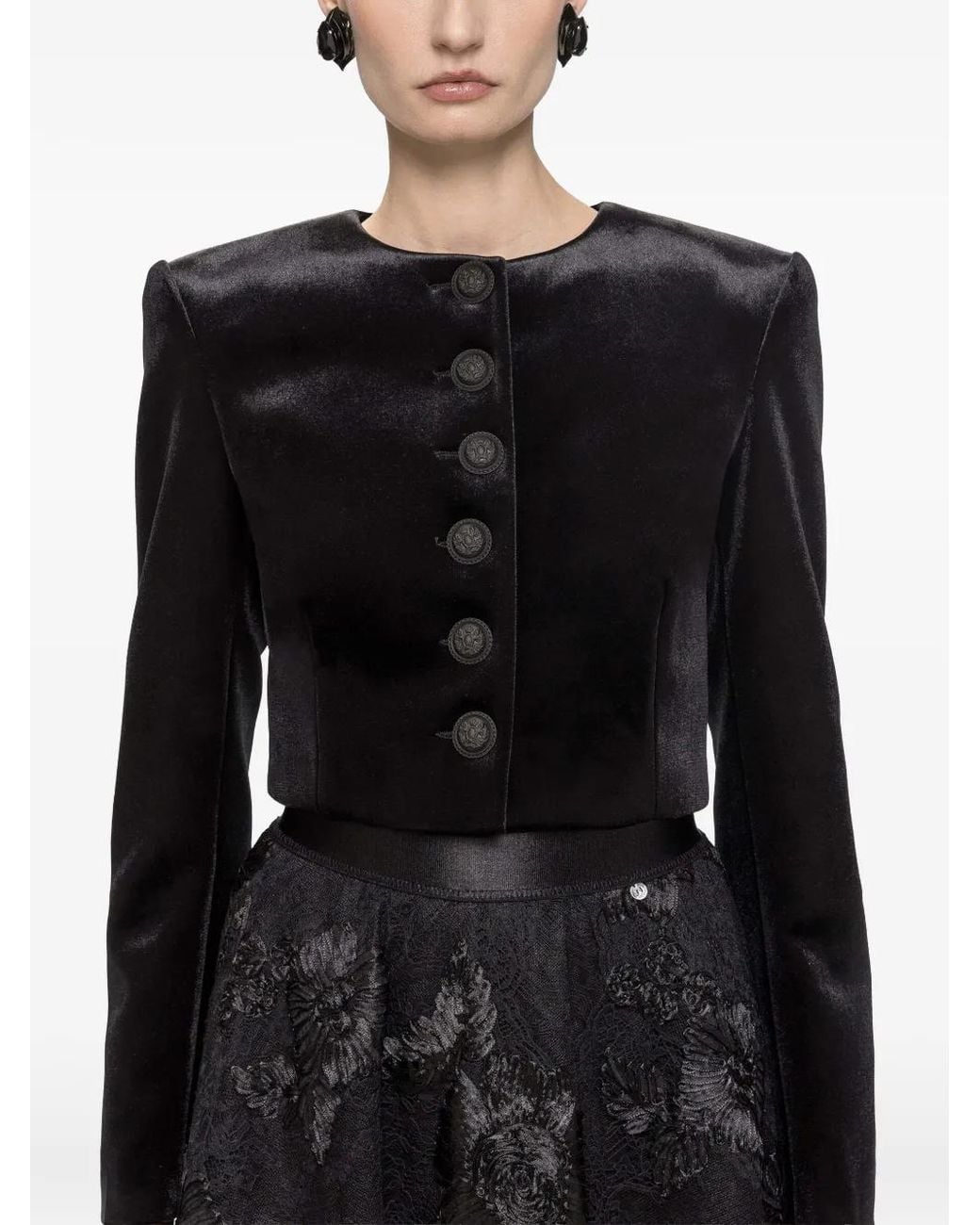 Nissa Black Cropped Velvet Jacket
