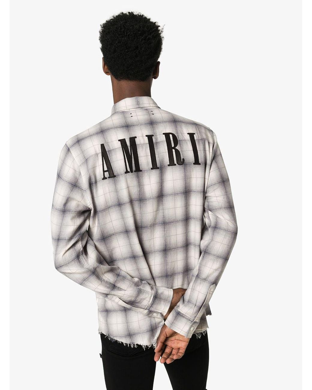 Amiri Flannel Frayed-hem Plaid Shirt in Blue for Men | Lyst