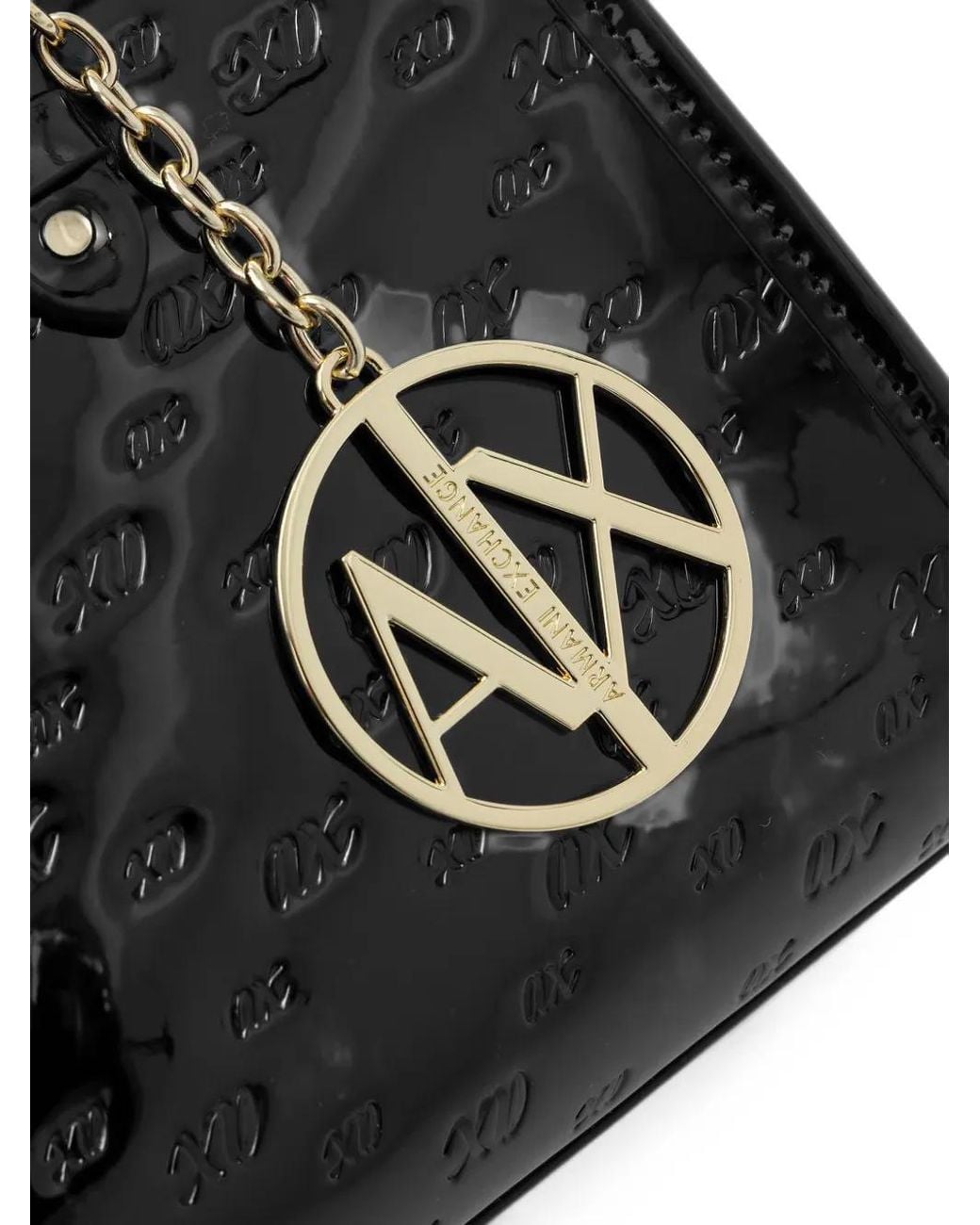 ARMANI EXCHANGE Black Sac Porté Épaule Verni À Logo Embossé
