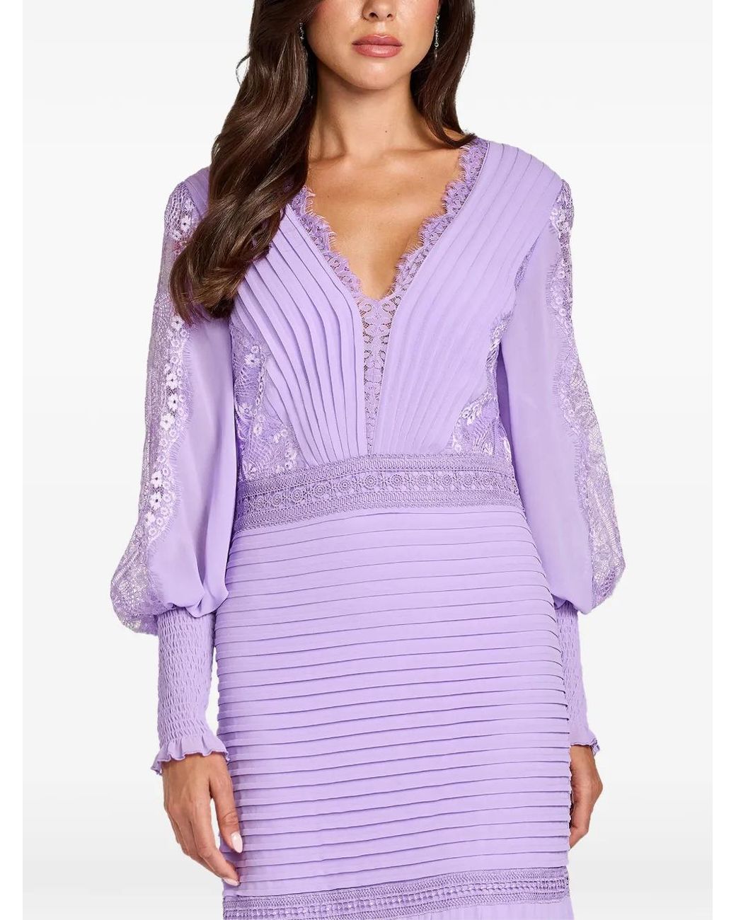 Tadashi Shoji Purple Maxi Nyssa Bishop Lace-Trimmed Pleated Dress