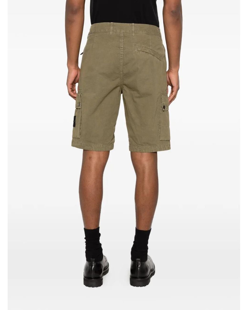 Stone Island Green L100019 Brushed Organic Cotton Canvas Old-Effect Slim-Fit Cargo Shorts With Zip Pockets for men