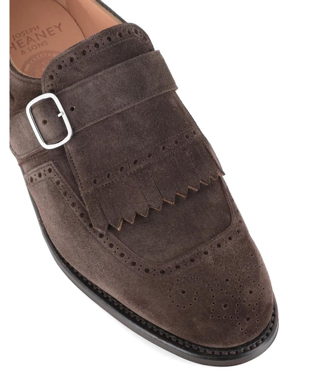 Cheaney Brown Suede Buckled Monk Shoes for men