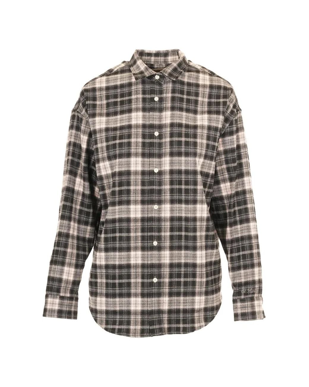 Mc2 Saint Barth Gray Check-Pattern Embroidered-Logo Shirt