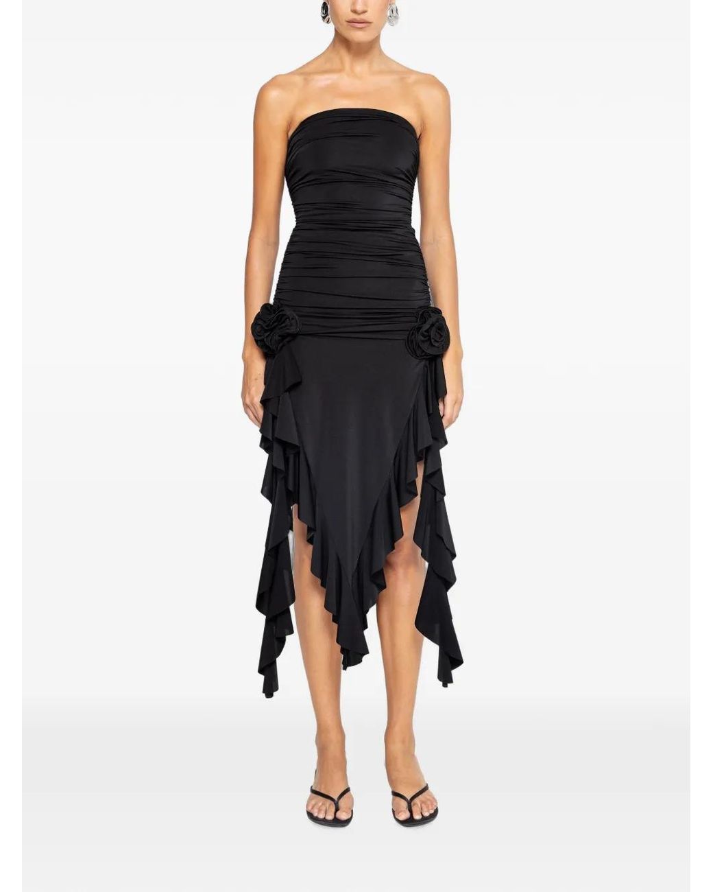 Nissa Black Floral-Appliqué Midi Dress