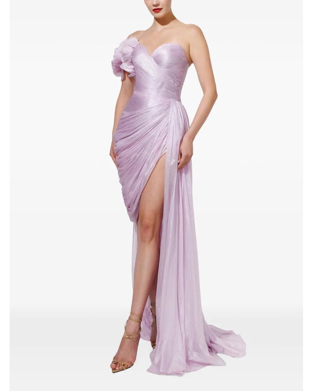 IRIS SERBAN Purple Floral-Detail Draped Gown