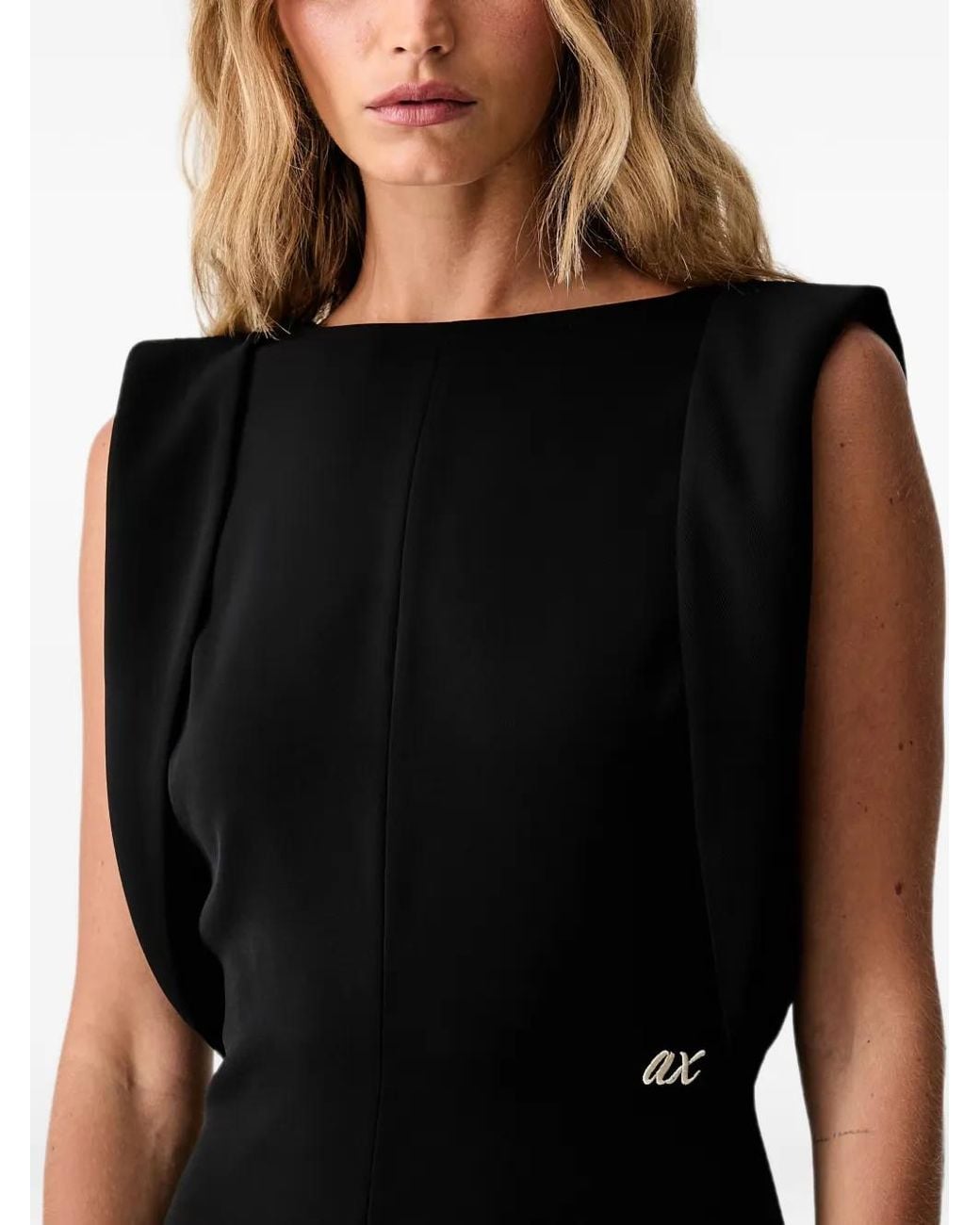 ARMANI EXCHANGE Black Padded-Shoulder Cowl-Back Mini Dress