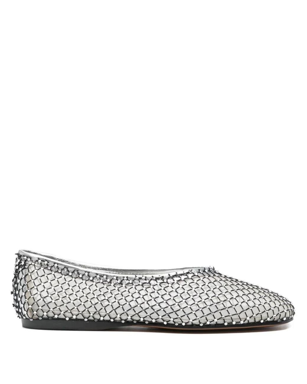 Forte_forte White Mesh-Embellished Ballet Flats