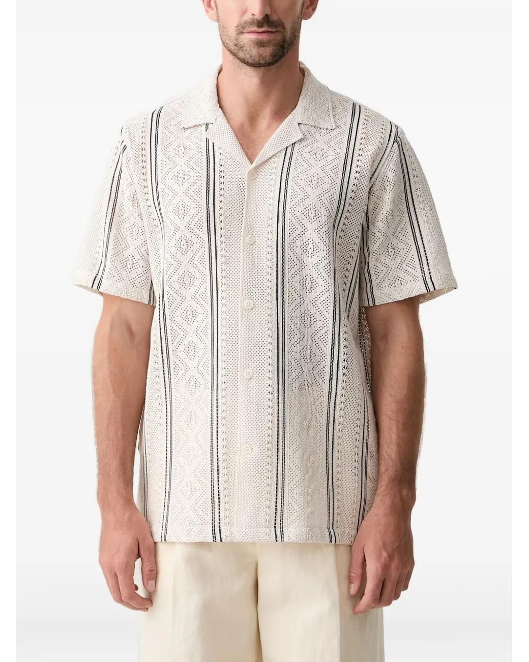 Lindbergh White Geometric-Lace Striped Shirt for men