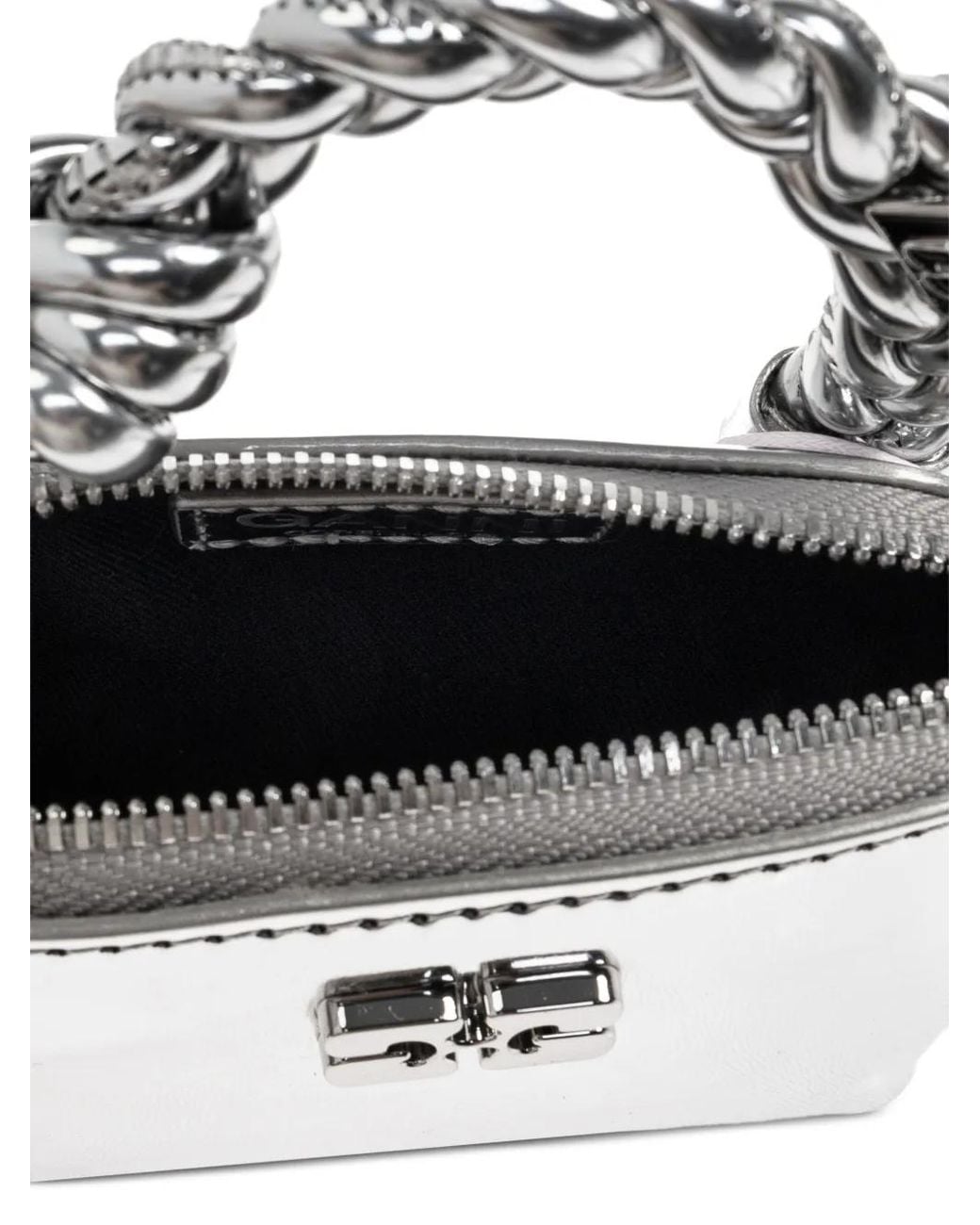 Ganni White Braided-Handle Metallic-Effect Pouch Bag Charm