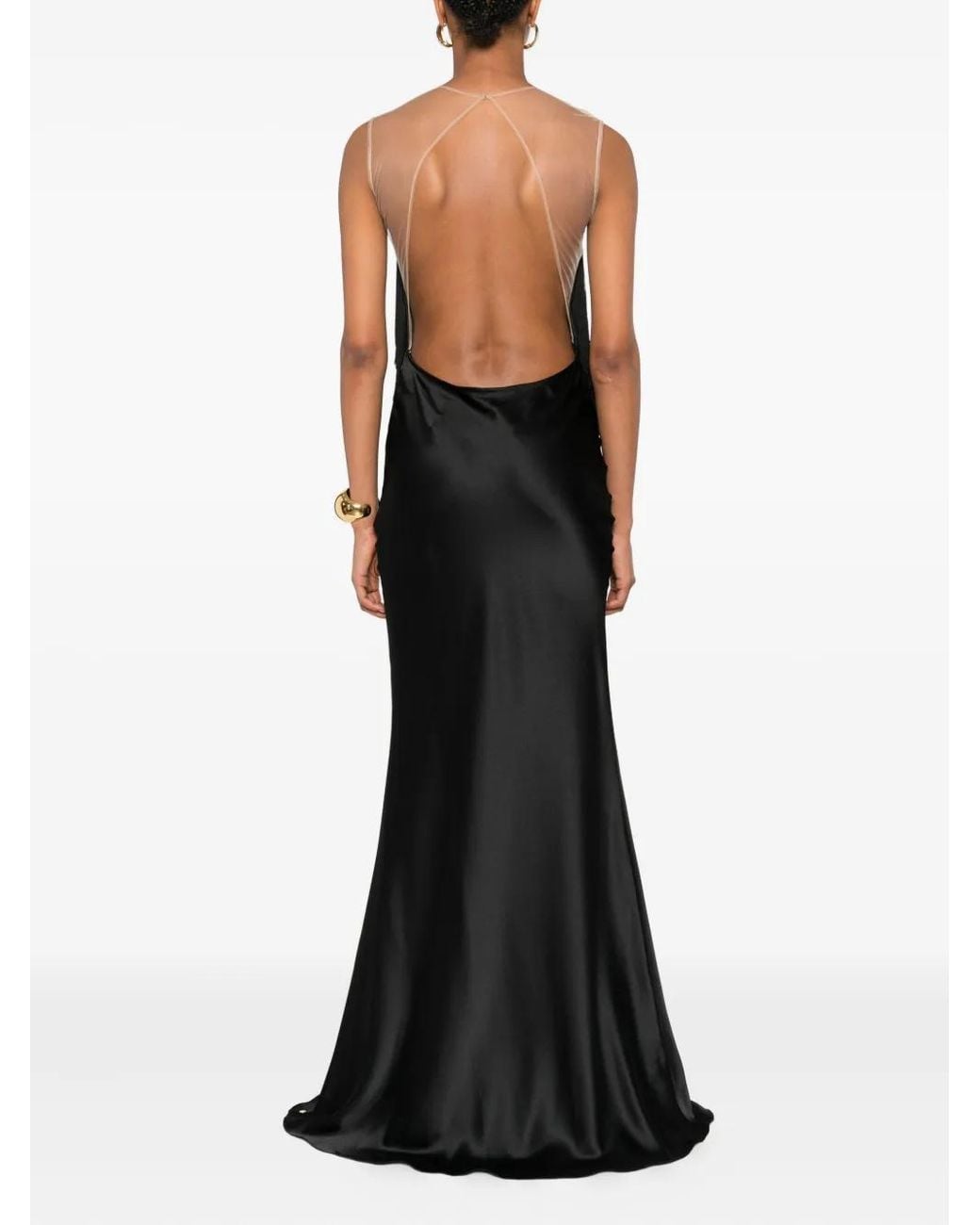 Nissa Black Fringe-Embellished Maxi Dress
