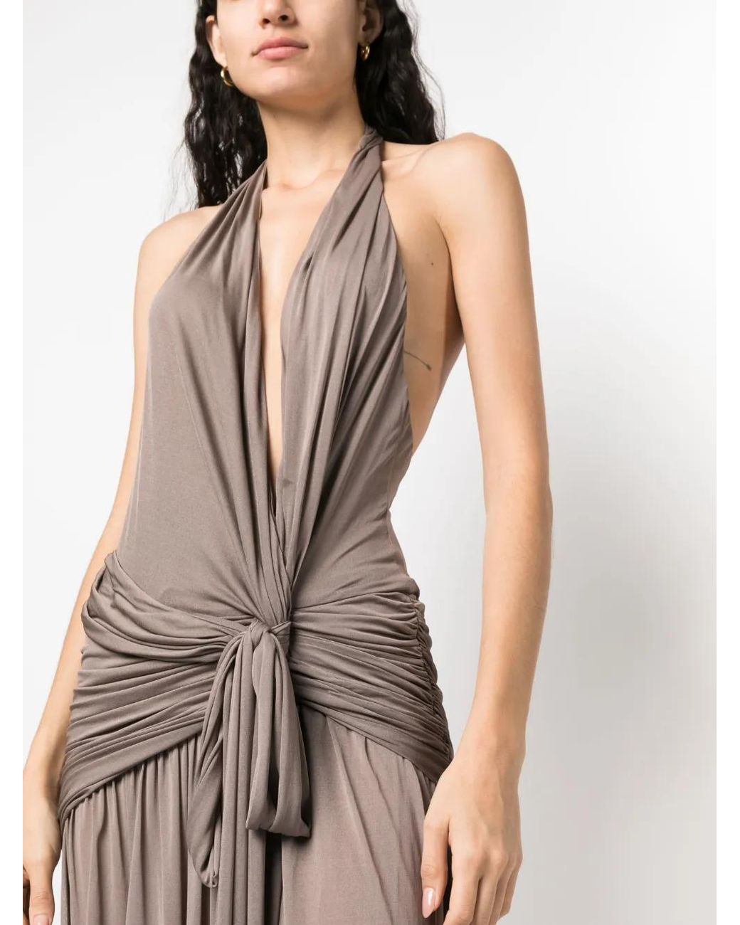 Blumarine Natural Halterneck Backless Gown