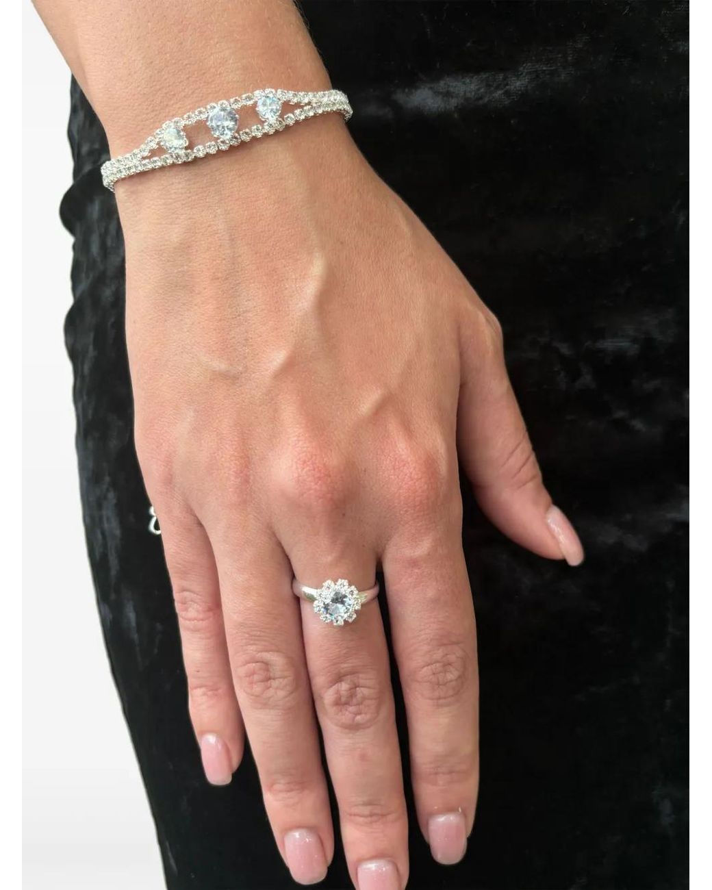 Hzmer Jewelry White Rhinestone-Embellished Bracelet