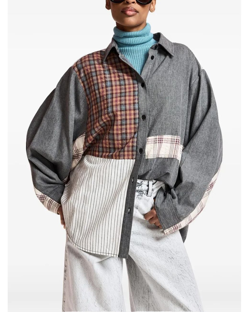 Essentiel Antwerp Gray Kingsley Patchwork Shirt