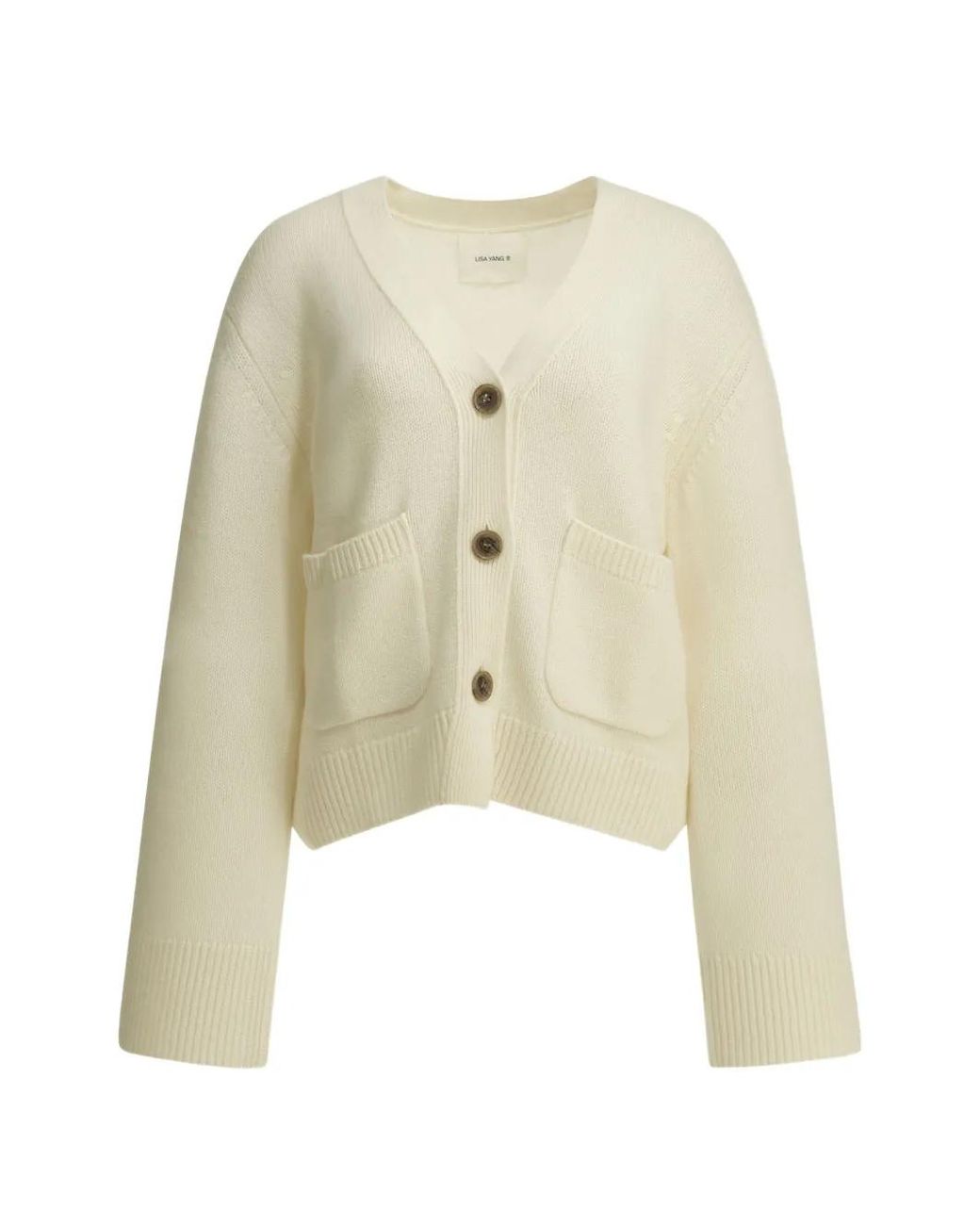 Lisa Yang White Danni Button-Up Cashmere Cardigan