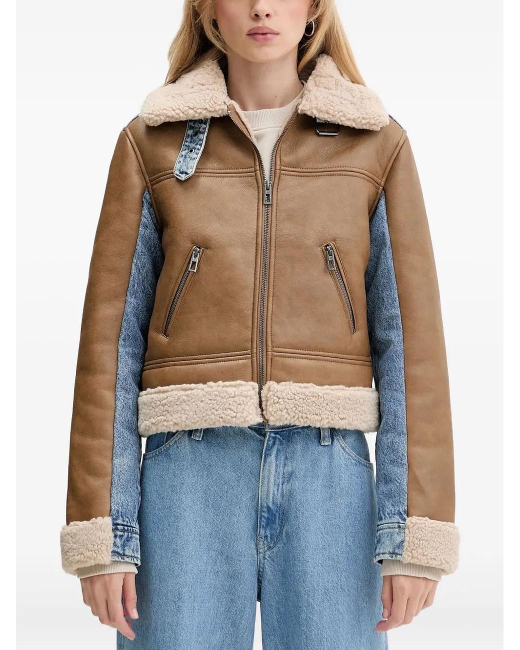 Desigual Blue Faux-Shearling-Trim Jacket