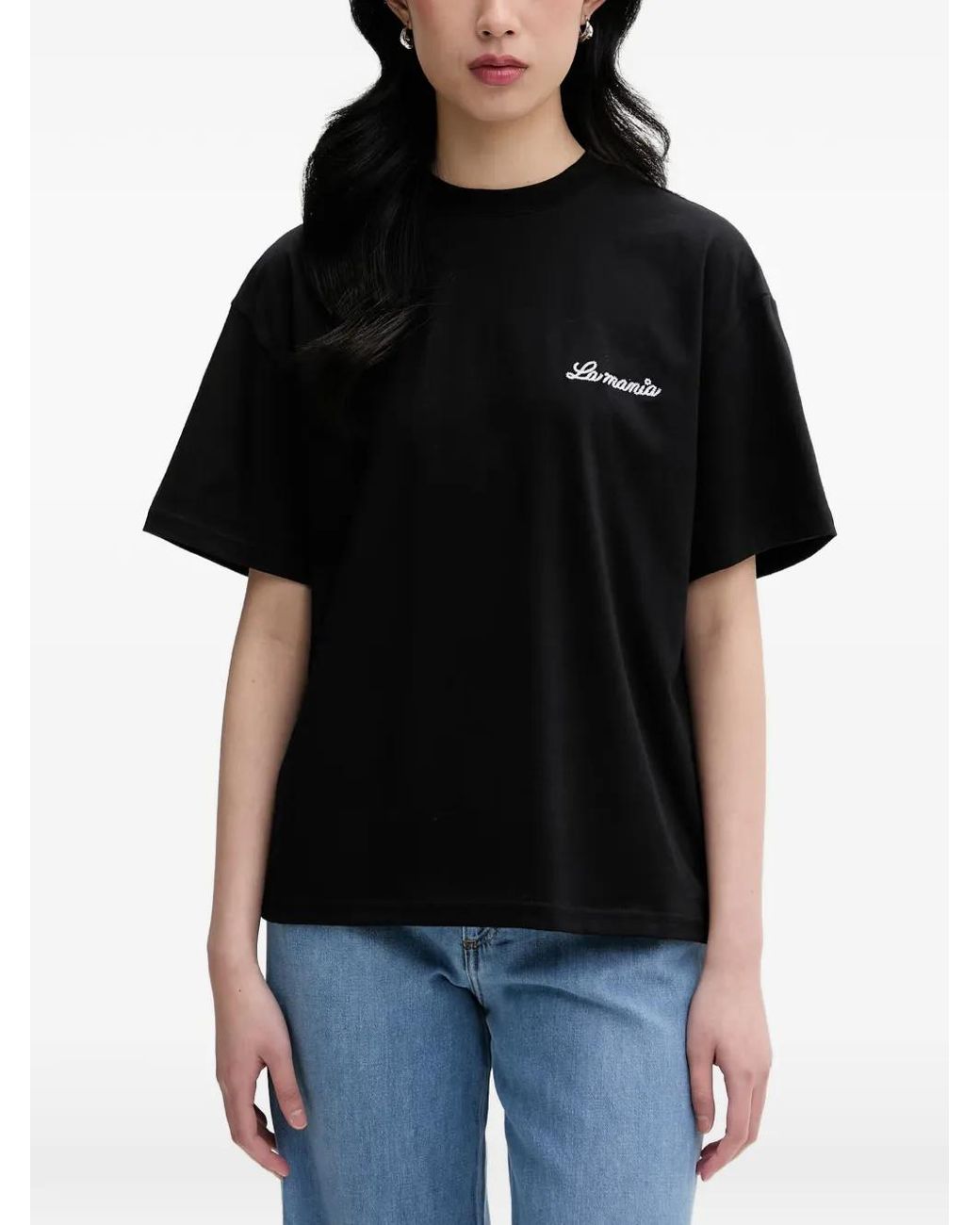 La Mania Black Carena Logo-Embroidered T-Shirt