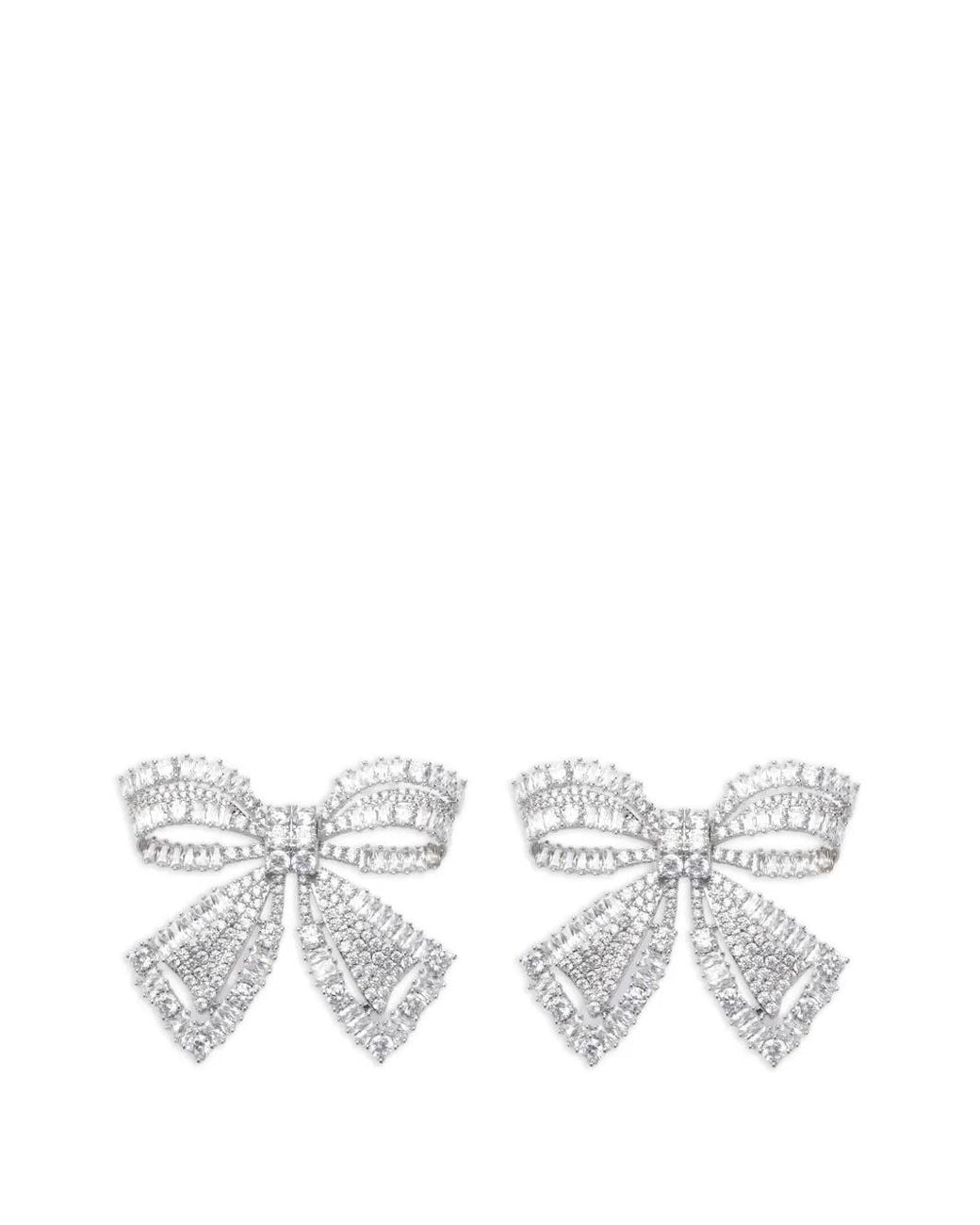 Self-Portrait White Crystal-Embellished Bow Earrings