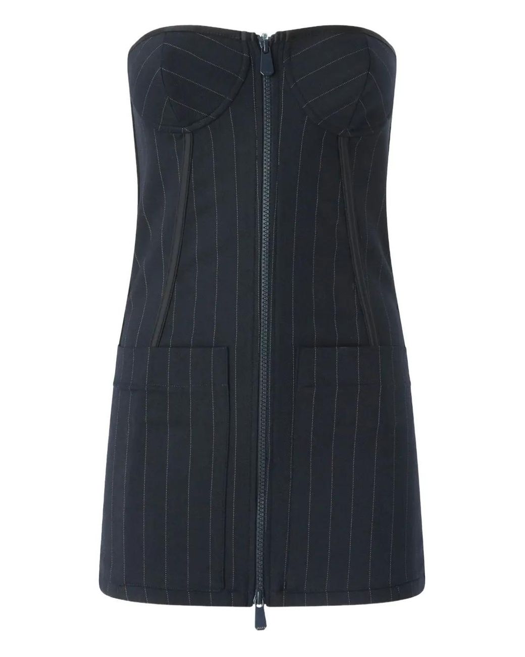 Pinko Blue Pinstripe Poly Wool Bustier Top
