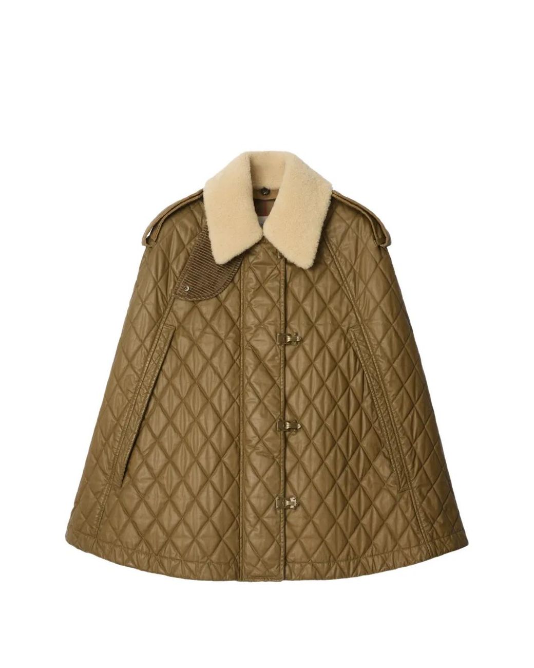 Burberry Green Quilted Shearling-Collar Cape