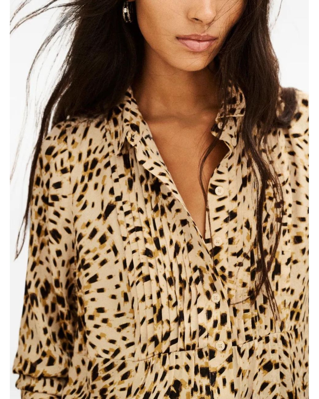 Ba&sh Metallic Hony Pleated Animal-Print Shirt