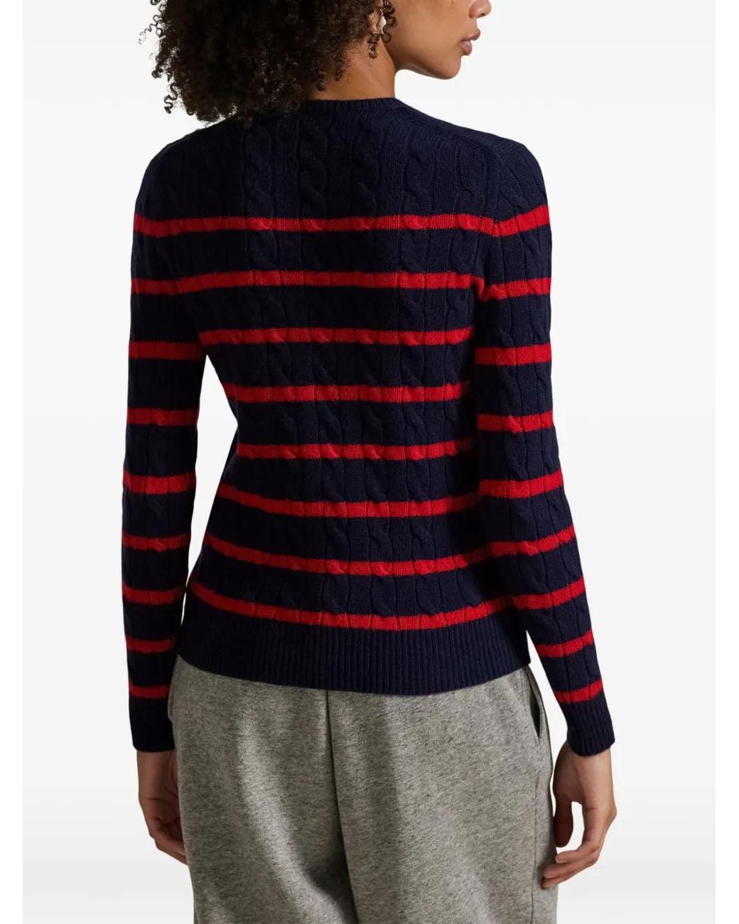 Polo Ralph Lauren Blue Pull En Maille Torsadée À Rayures