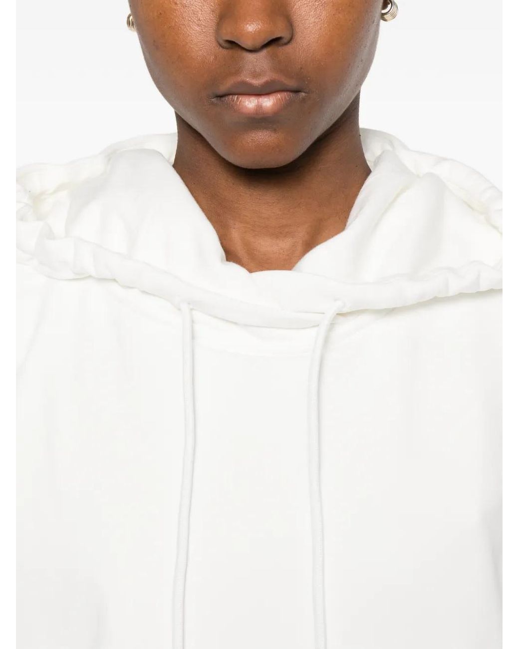 Sportmax White Drawstring Hooded Sweater With Side Slits