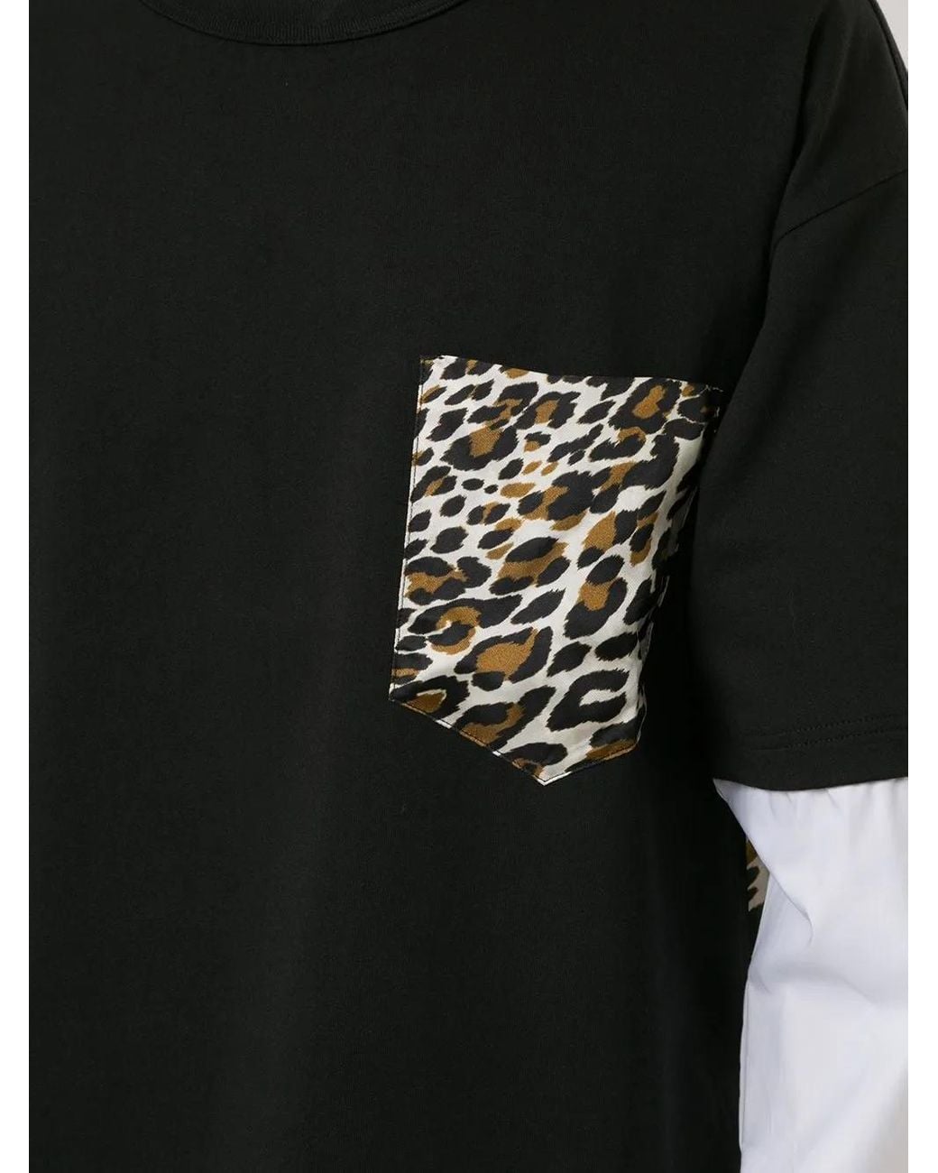 Roberto Cavalli Black Leopard Print Panel T-Shirt for men