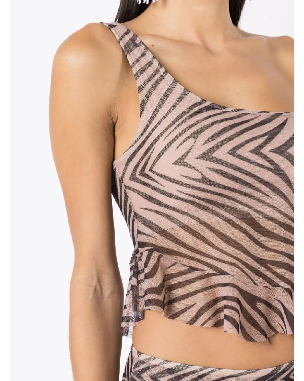 Amir Slama Pink Animal-Pattern One-Shoulder Top