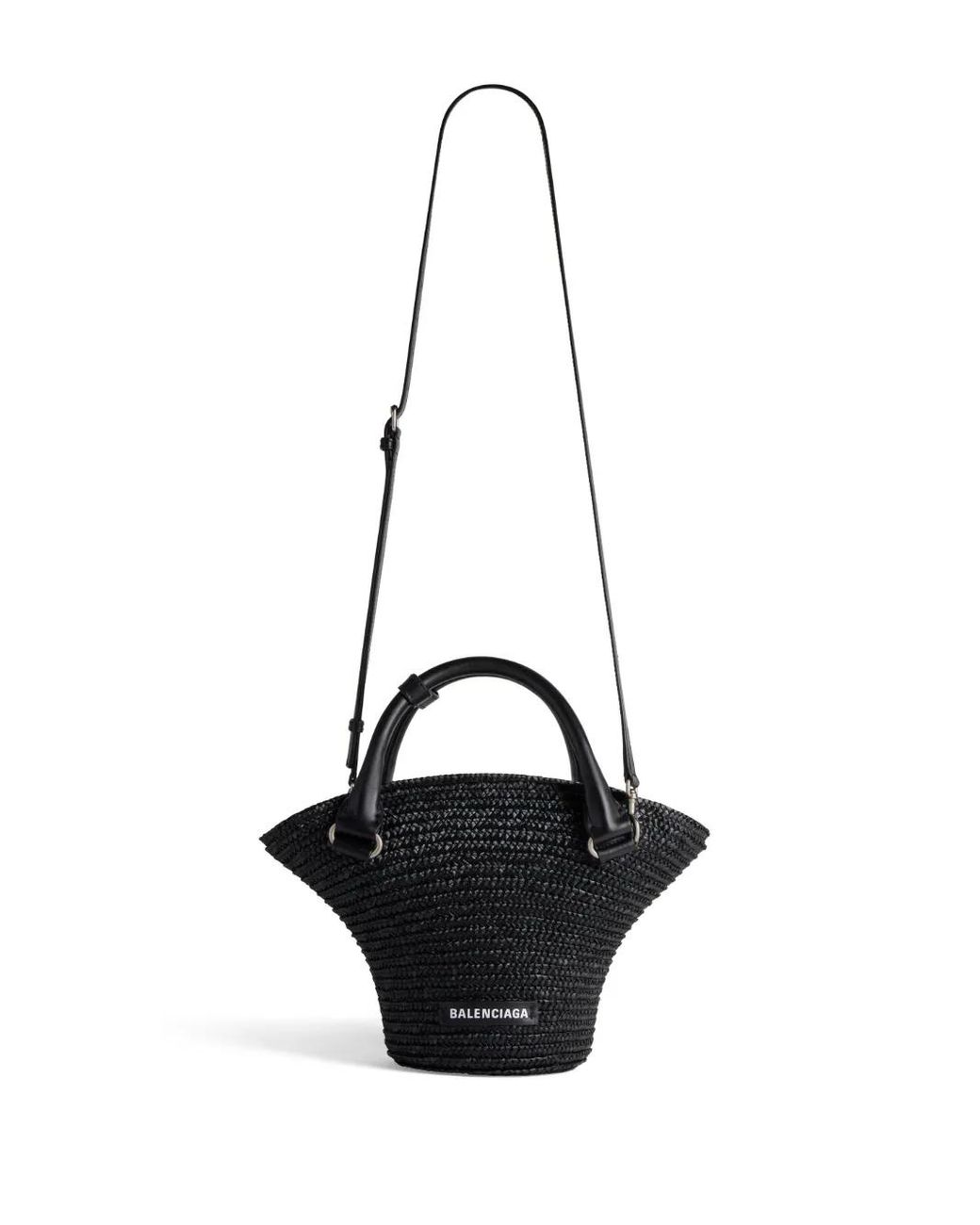 Balenciaga Black Mini Braided-Raffia Tote Bag
