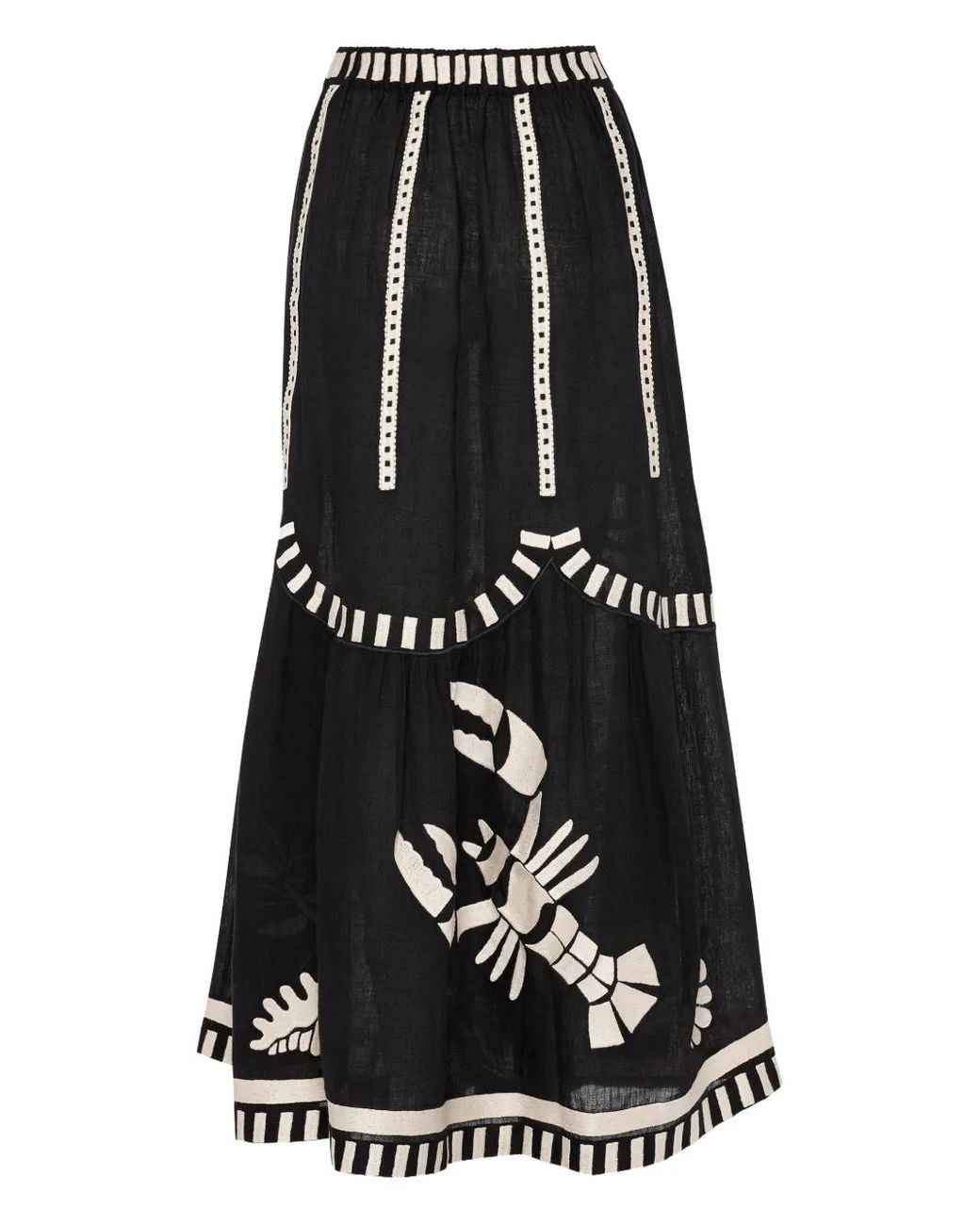 Eres Black Starfish Illustrated Tiered Maxi Skirt