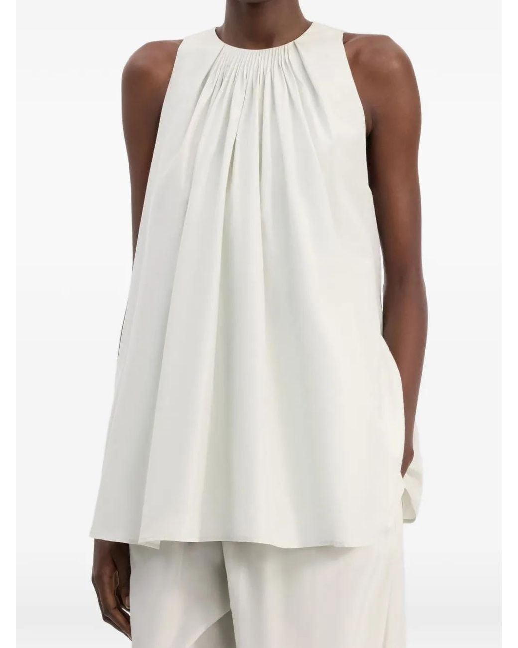 Loulou de Saison White Liao Gathered Flaring Blouse