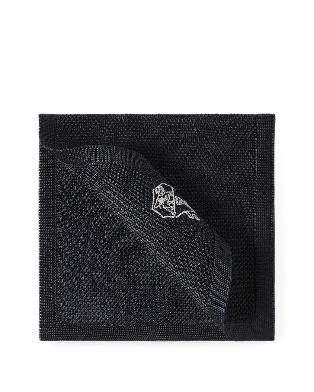 Brunello Cucinelli Black Embroidered-Logo Silk-Knit Pocket Square for men
