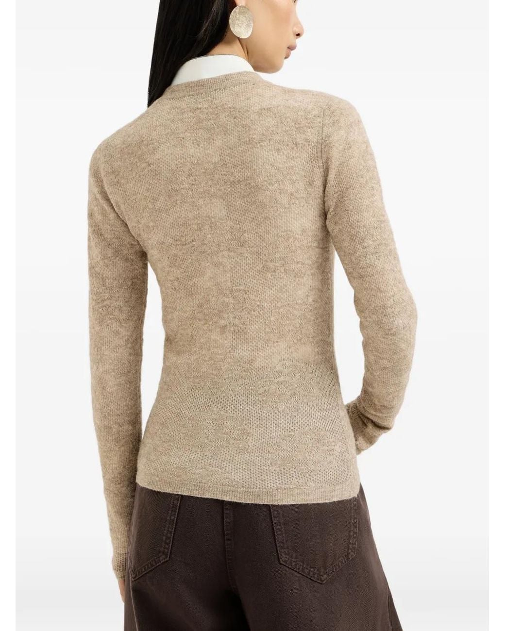 Brunello Cucinelli Natural Silk, Alpaca And Wool Flower Lace Sweater