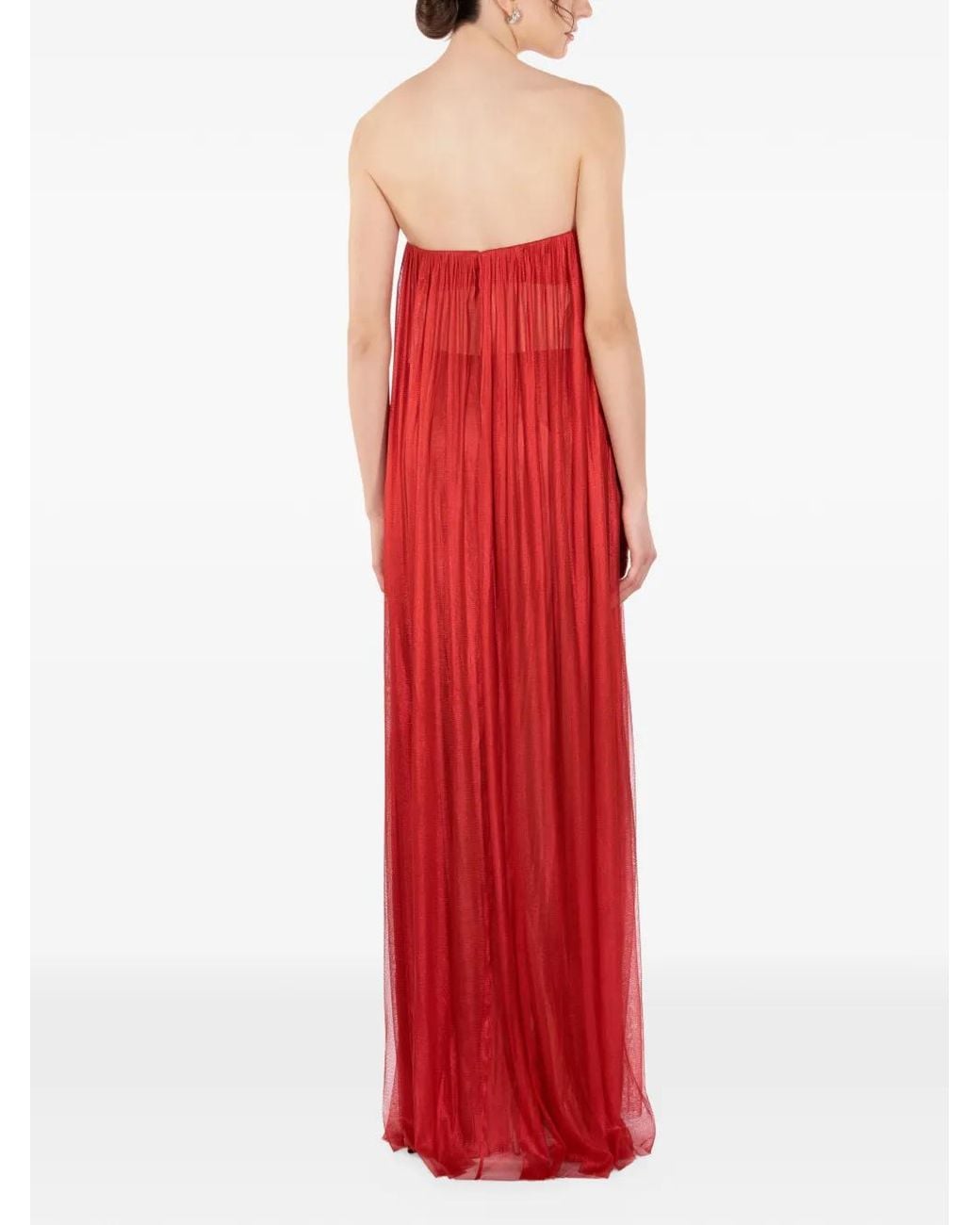 IMROSKA Red Gaia Metallic-Finish Strapless Maxi Dress
