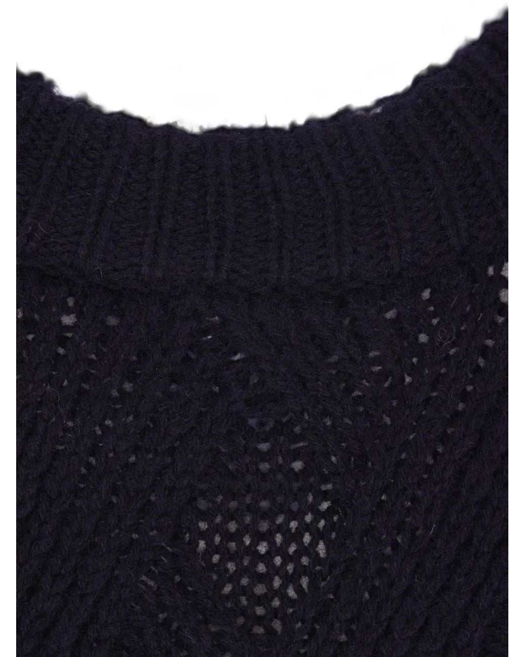 Allude Blue Diamond-Pattern Wool Sweater