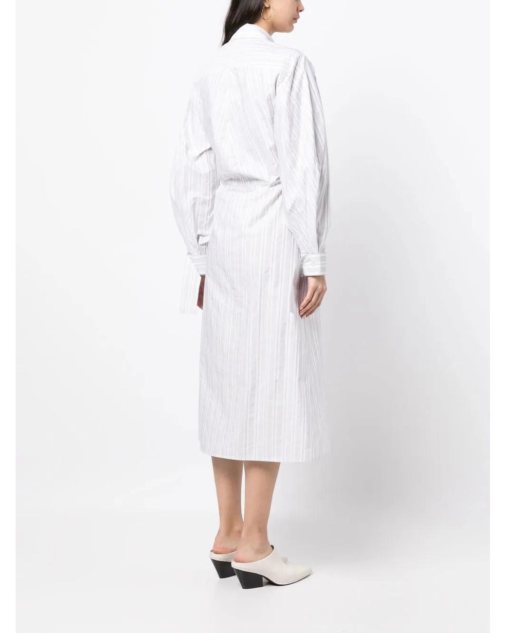 Victoria Beckham White Vertical-Stripe Shirt Dress
