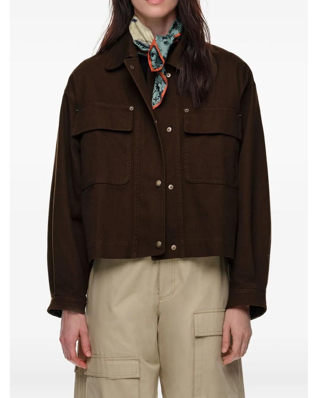 Bimba Y Lola Brown Short Washed Chocolate Cotton Jacket