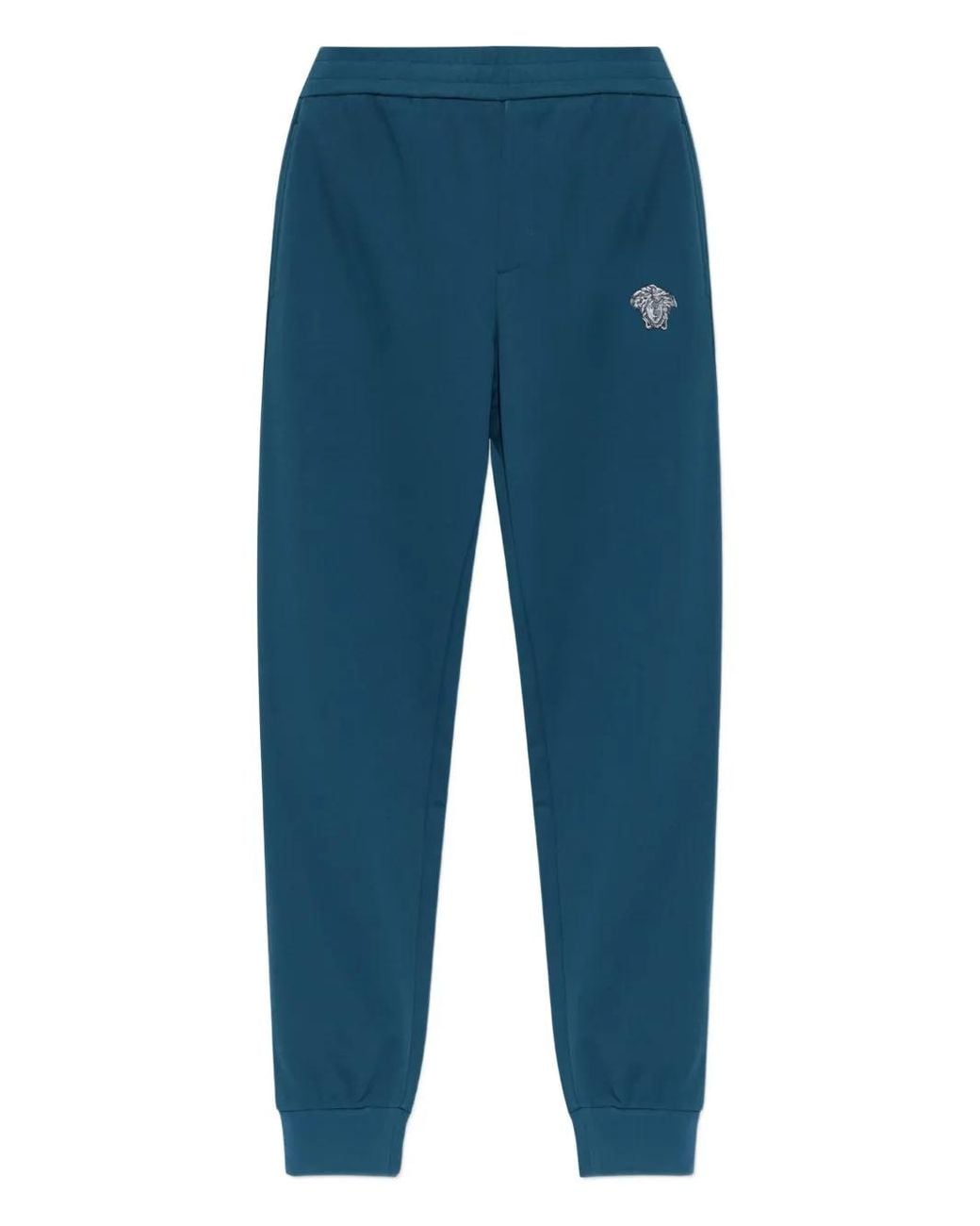 Versace Blue Embroidered Cotton-Jersey Sweatpants for men