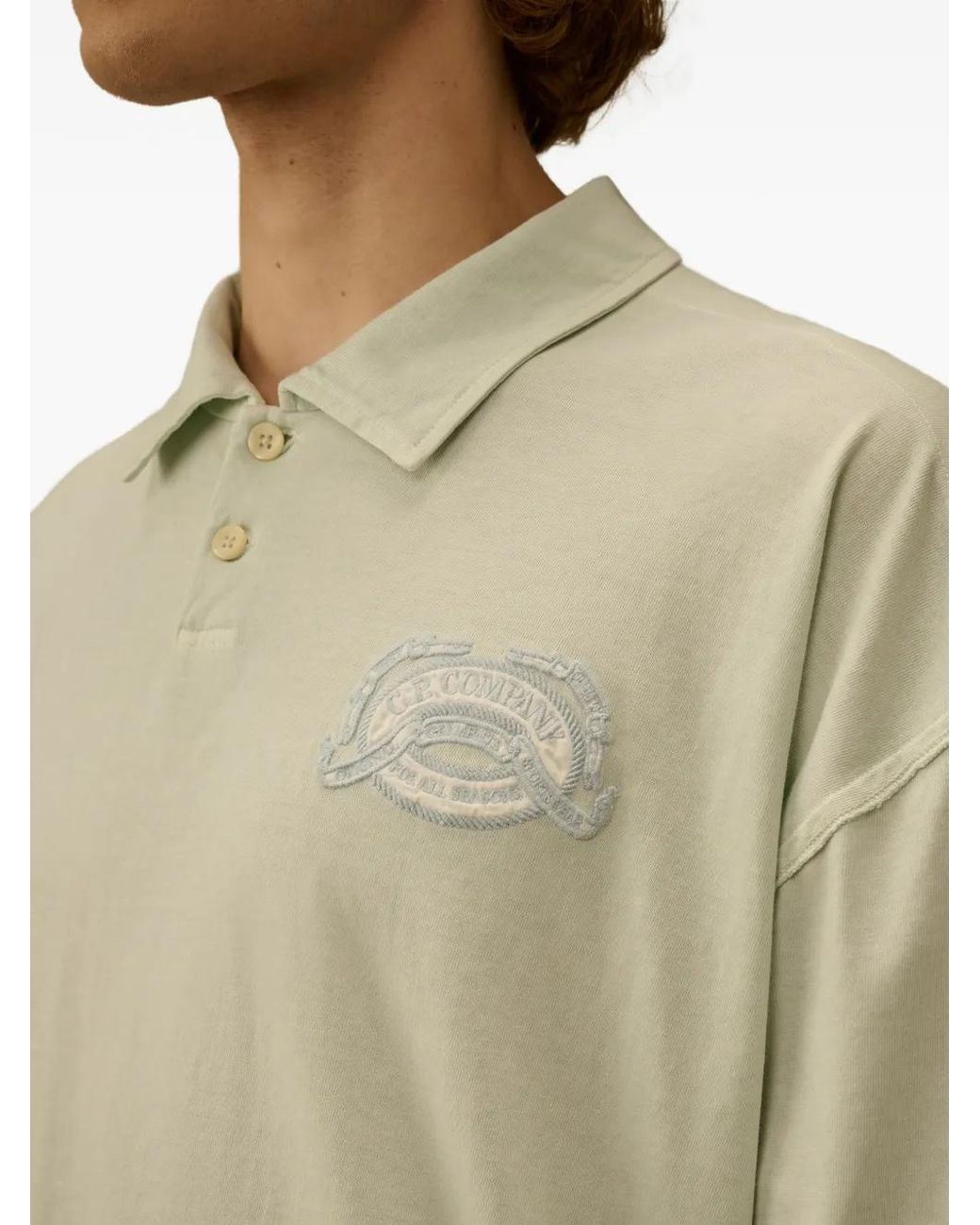 C P Company Natural 20/1 Jersey Short Sleeve Boxy Logo Polo for men