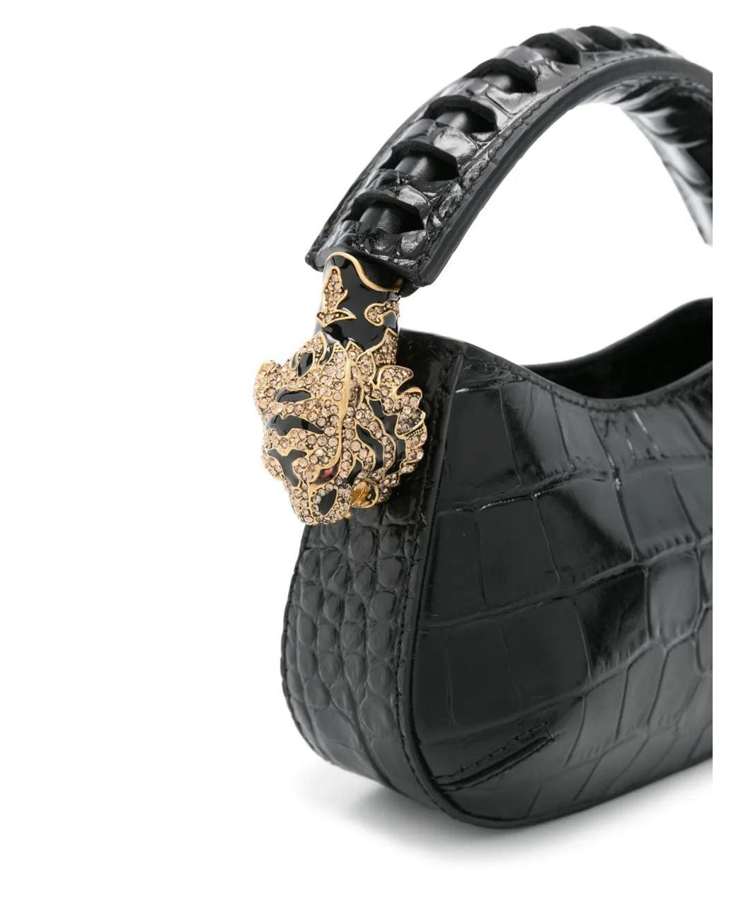 Roberto Cavalli Black Croc-Embossed Mini Bag