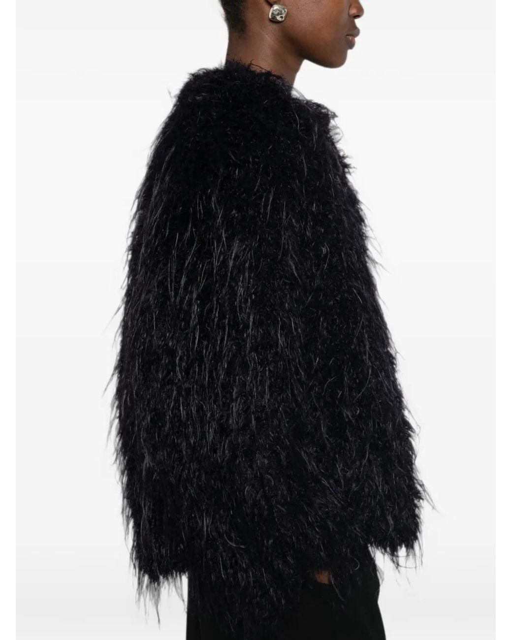 Forte_forte Black Manteau En Fourrure Artificielle