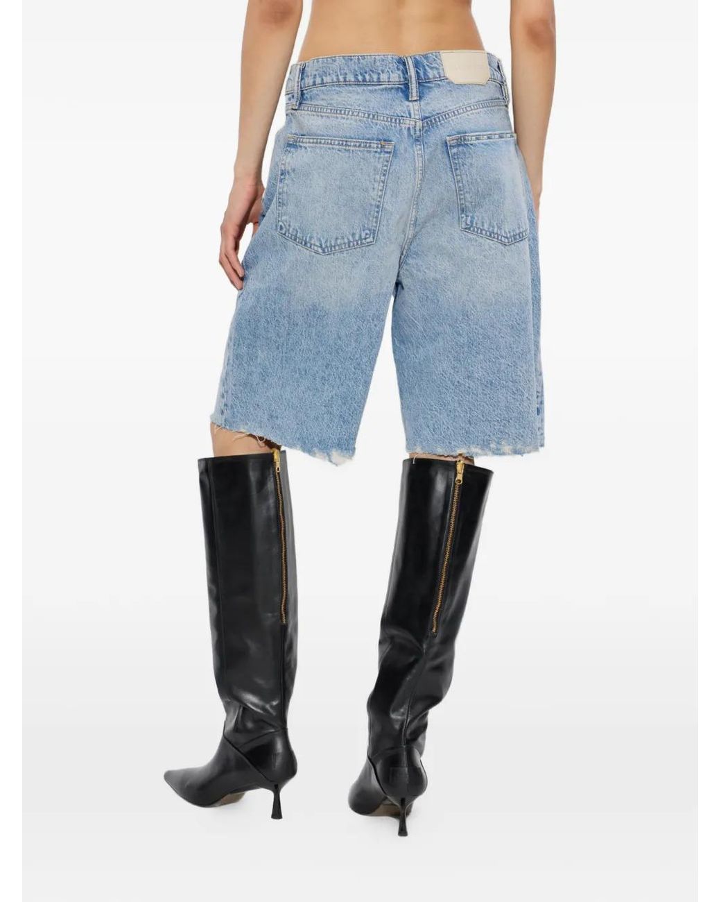AllSaints Blue Short À Effet Usé Et Bords Francs
