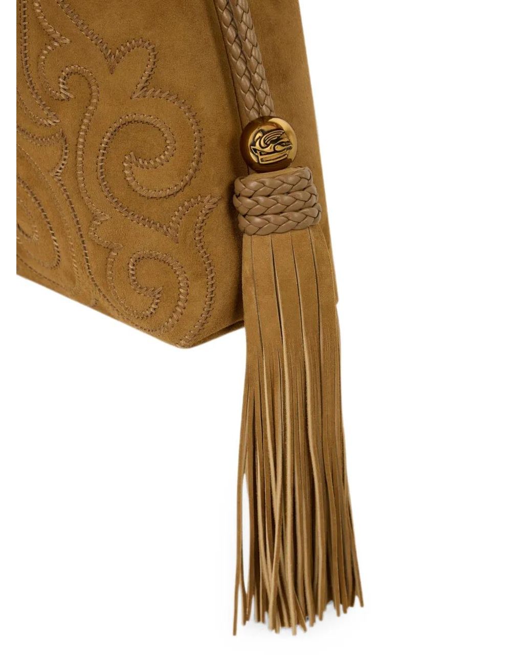 Etro Metallic Mini Suede Kalispera Bag With Patch And Tassels