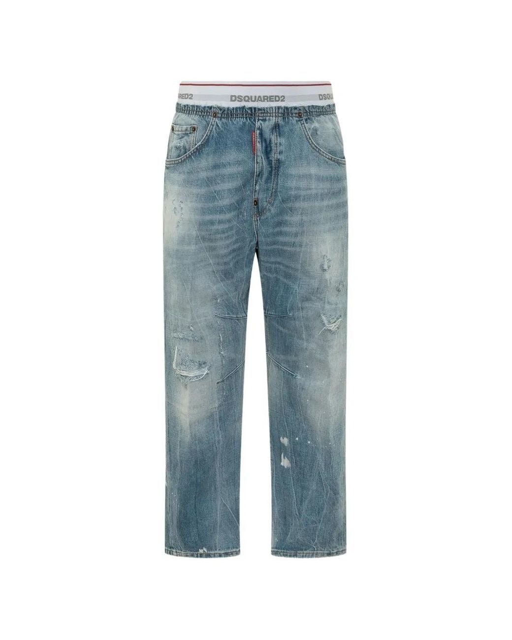 DSquared² Blue Kawaii Whiskered-Effect Jeans for men