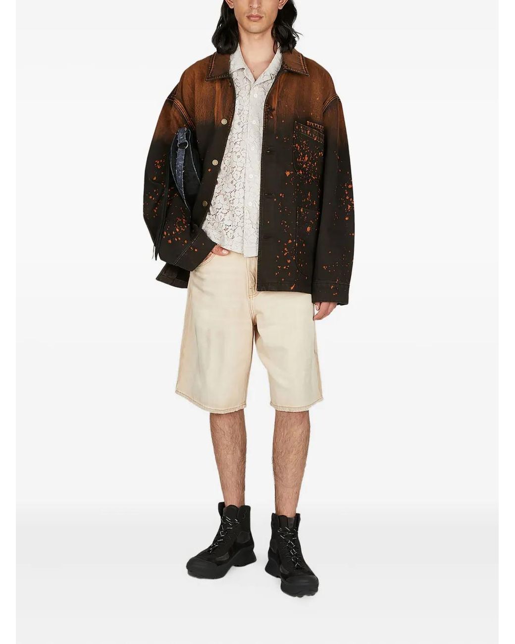 Guess Black Paint Splatter-Print Denim Jacket for men