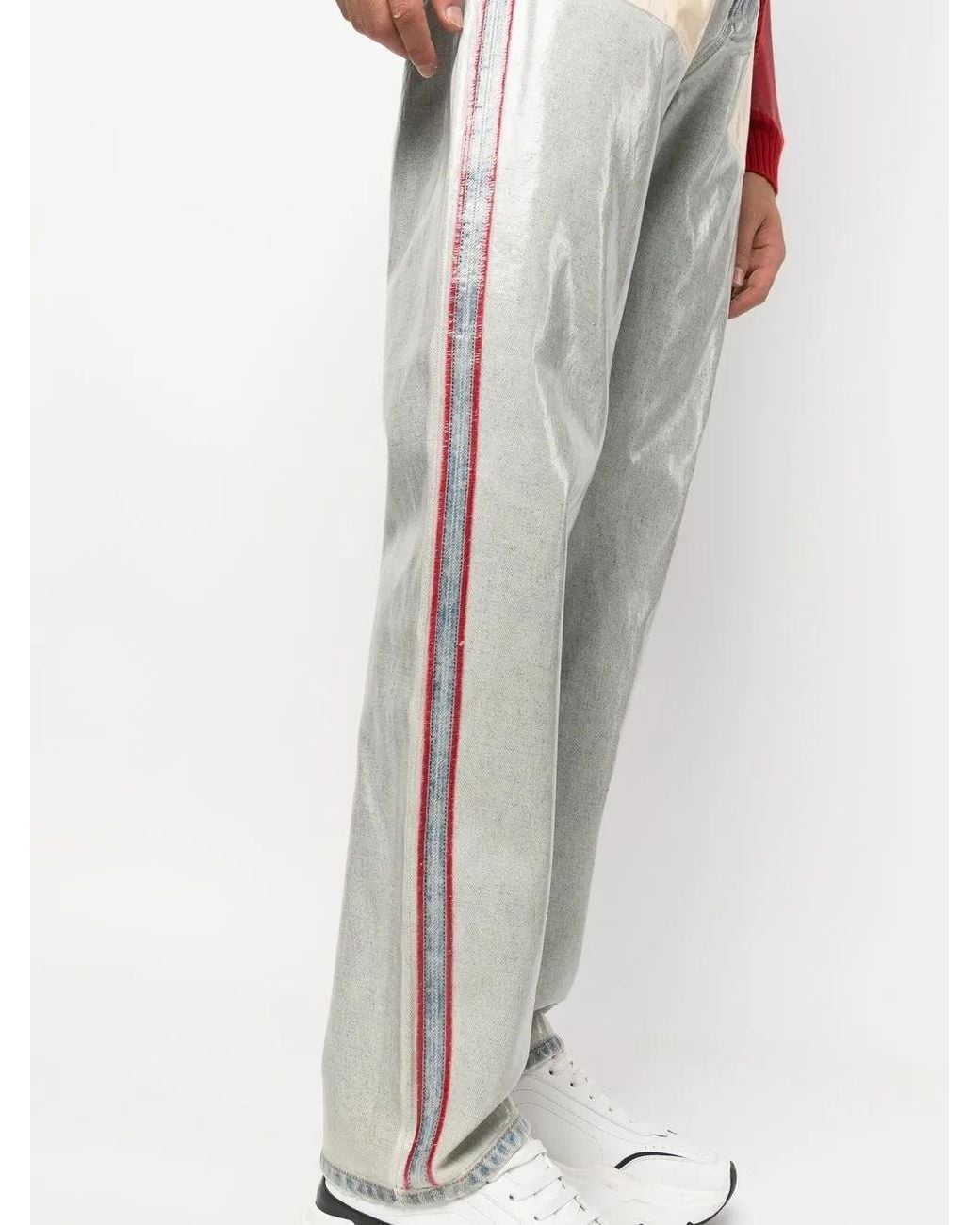 DIESEL White Side-Stripe Straight-Leg Jeans for men